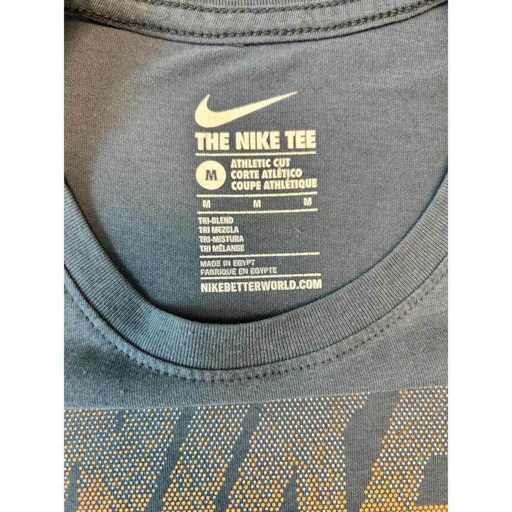 Nike Air Speckle The Nike Tee Big Logo Navy Blue Orange Check Size Medium - Picture 2 of 6